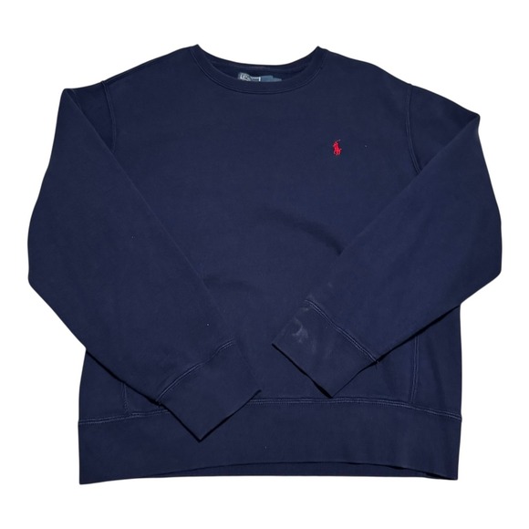 Vintage 90s Polo Ralph Lauren Red Pony Navy Sweatshirt Men's Boxy M FLAWS - Picture 1 of 9